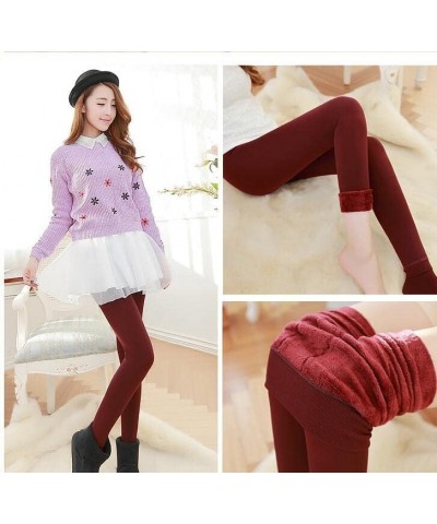 Women Winter Warm Leggings Elastic Thermal Legging Pants Fleece Lined Thick Tights Wine Red $11.47 Leggings