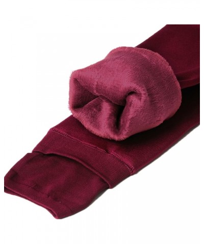 Women Winter Warm Leggings Elastic Thermal Legging Pants Fleece Lined Thick Tights Wine Red $11.47 Leggings