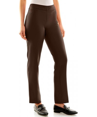 Women's Flattering Pull-on Slim Leg Pant with Tummy Control Panel Chocolate $34.45 Pants