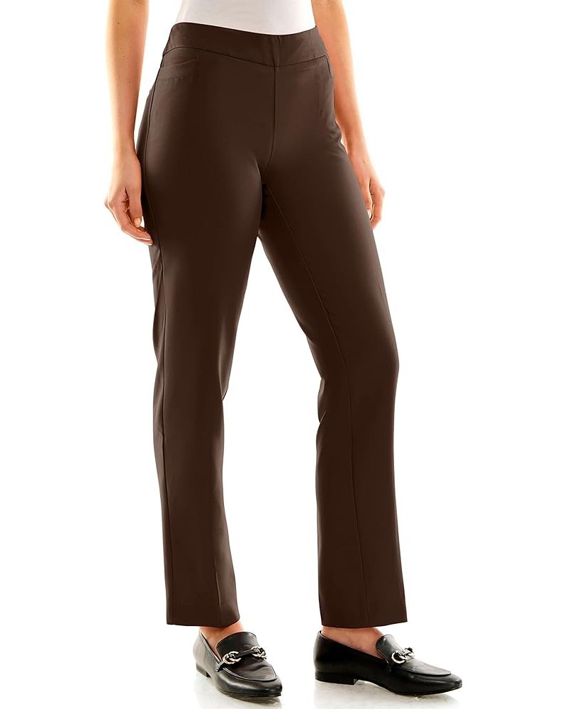 Women's Flattering Pull-on Slim Leg Pant with Tummy Control Panel Chocolate $34.45 Pants