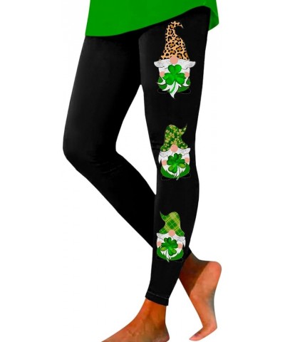 St Patricks Day Leggings for Women Shamrock Leaves Green Pants Slim Fit Tummy Control Leggings Irish Green Yoga Pants Bn-blac...