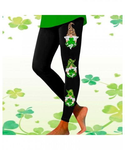 St Patricks Day Leggings for Women Shamrock Leaves Green Pants Slim Fit Tummy Control Leggings Irish Green Yoga Pants Bn-blac...