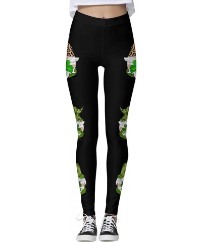 St Patricks Day Leggings for Women Shamrock Leaves Green Pants Slim Fit Tummy Control Leggings Irish Green Yoga Pants Bn-blac...