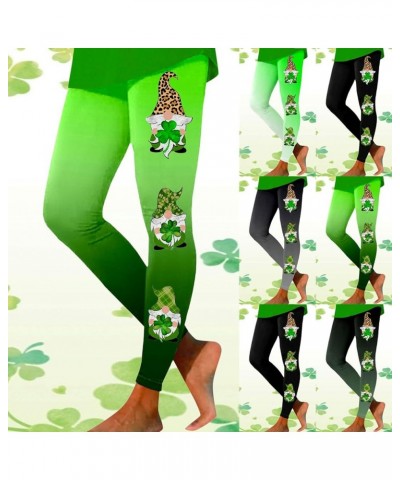 St Patricks Day Leggings for Women Shamrock Leaves Green Pants Slim Fit Tummy Control Leggings Irish Green Yoga Pants Bn-blac...