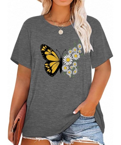 Womens Plus Size Tops Casual Daisy Graphic T Shirts Short/Bell Sleeve Loose Summer Blouse A-y01-grey $14.53 Blouses