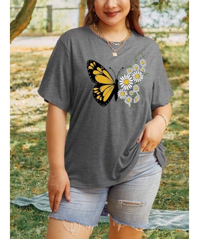 Womens Plus Size Tops Casual Daisy Graphic T Shirts Short/Bell Sleeve Loose Summer Blouse A-y01-grey $14.53 Blouses