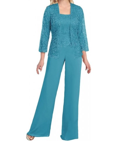 3 Pieces Mother of The Bride Pant Suits Lace Outfit Jumpsuit Grandmother Wedding Guest Groom Formal Evening Gowns Turquoise $...