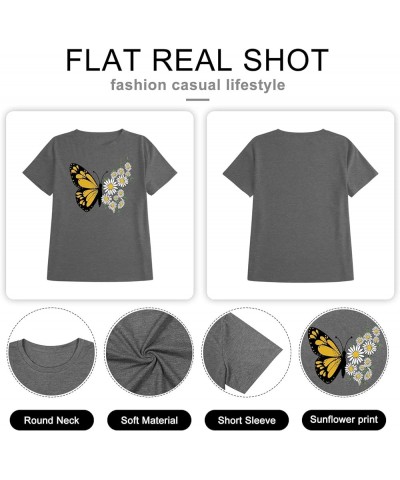 Womens Plus Size Tops Casual Daisy Graphic T Shirts Short/Bell Sleeve Loose Summer Blouse A-y01-grey $14.53 Blouses