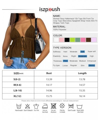 Women Sexy Halterneck Y2k Tops Slit Front Tie Crop Tops Sleeveless Spaghetti Strap Vests Slim Fit Strappy Tank Tops Brown $11...