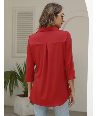 Women's 3/4 Roll Tab Sleeves Stretchy V-neck Tunic Tops/Decorative Front Pockets Blouses for Business Casual (S-XXL) Red $15....