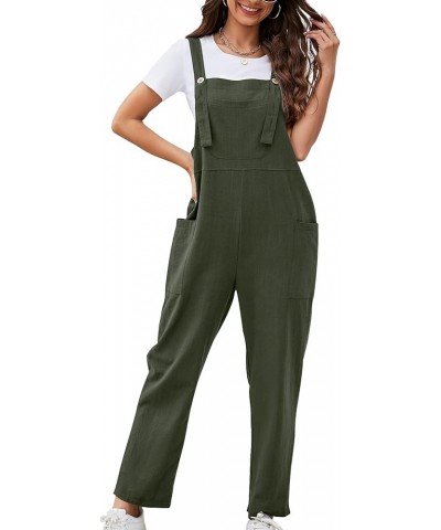 Women's Casual Overalls Wide Leg Cotton Jumpsuit Baggy Casual Loose Rompers Bib Pants Army Green $15.49 Overalls