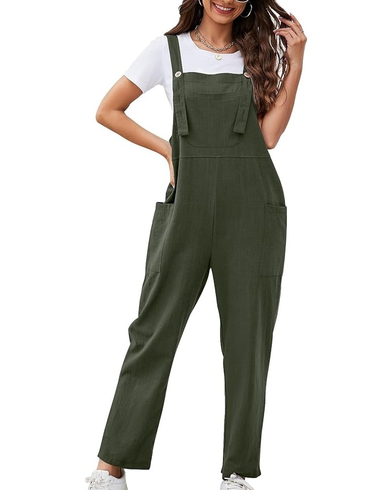 Women's Casual Overalls Wide Leg Cotton Jumpsuit Baggy Casual Loose Rompers Bib Pants Army Green $15.49 Overalls