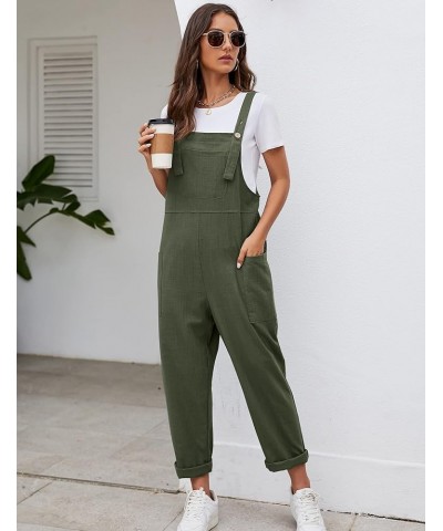 Women's Casual Overalls Wide Leg Cotton Jumpsuit Baggy Casual Loose Rompers Bib Pants Army Green $15.49 Overalls