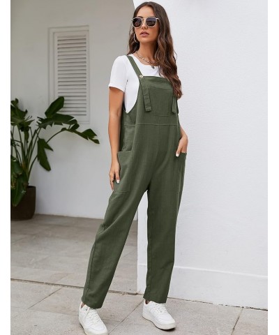 Women's Casual Overalls Wide Leg Cotton Jumpsuit Baggy Casual Loose Rompers Bib Pants Army Green $15.49 Overalls