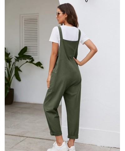 Women's Casual Overalls Wide Leg Cotton Jumpsuit Baggy Casual Loose Rompers Bib Pants Army Green $15.49 Overalls