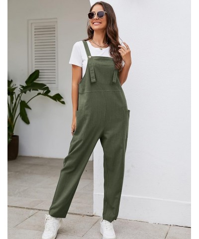 Women's Casual Overalls Wide Leg Cotton Jumpsuit Baggy Casual Loose Rompers Bib Pants Army Green $15.49 Overalls