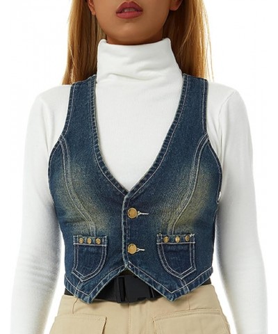 Women Y2k Jean Vest Sleeveless V Neck Button Down Crop Vest Jacket Vintage Blazer Vest Waistcoat Streetwear Bb Vest Blue $9.2...