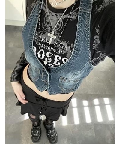 Women Y2k Jean Vest Sleeveless V Neck Button Down Crop Vest Jacket Vintage Blazer Vest Waistcoat Streetwear Bb Vest Blue $9.2...