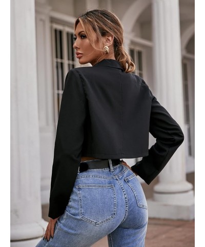 Women's Lapel Neck Single Button Long Sleeve Casual Work Crop Blazer Jacket Solid Black $22.79 Blazers