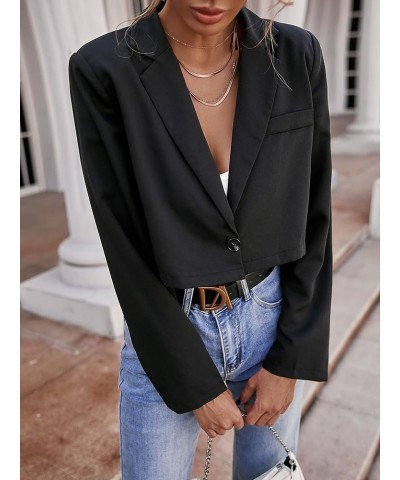 Women's Lapel Neck Single Button Long Sleeve Casual Work Crop Blazer Jacket Solid Black $22.79 Blazers