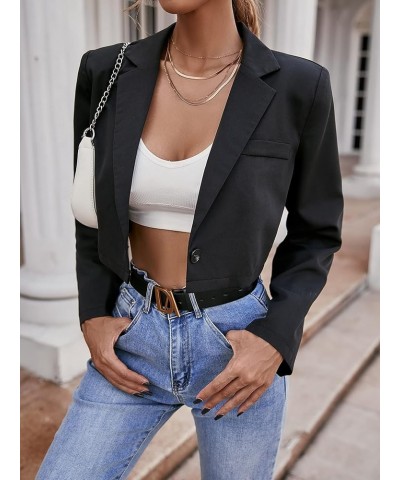 Women's Lapel Neck Single Button Long Sleeve Casual Work Crop Blazer Jacket Solid Black $22.79 Blazers