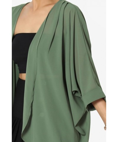 Women's Semi Sheer Chiffon Kimono Cardigan Solid Casual Summer Beach Cover Up Pleated Dusty Olive $13.50 Swimsuits