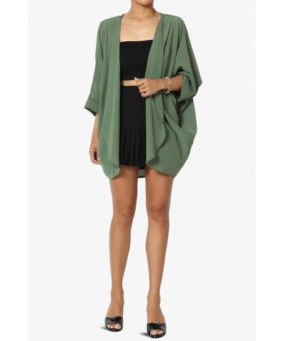 Women's Semi Sheer Chiffon Kimono Cardigan Solid Casual Summer Beach Cover Up Pleated Dusty Olive $13.50 Swimsuits