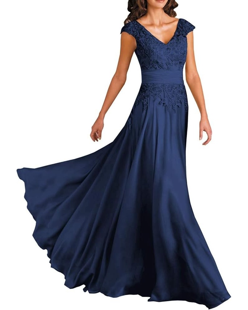 Lace Mother of The Bride Dress Cap Sleeve Applique V Neck Chiffon Formal Evening Gowns LYQ54 Navy Blue $40.28 Dresses