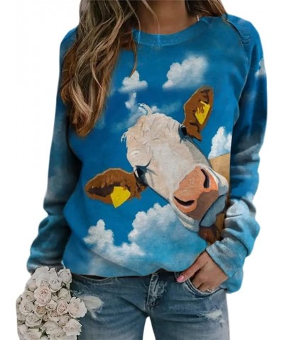 Women's Flower Butterfly Print Sweatshirt Casual 3D Print Oversized Long Sleeve Crewneck Pullover Tops Blouse Shirts Sky Cow ...