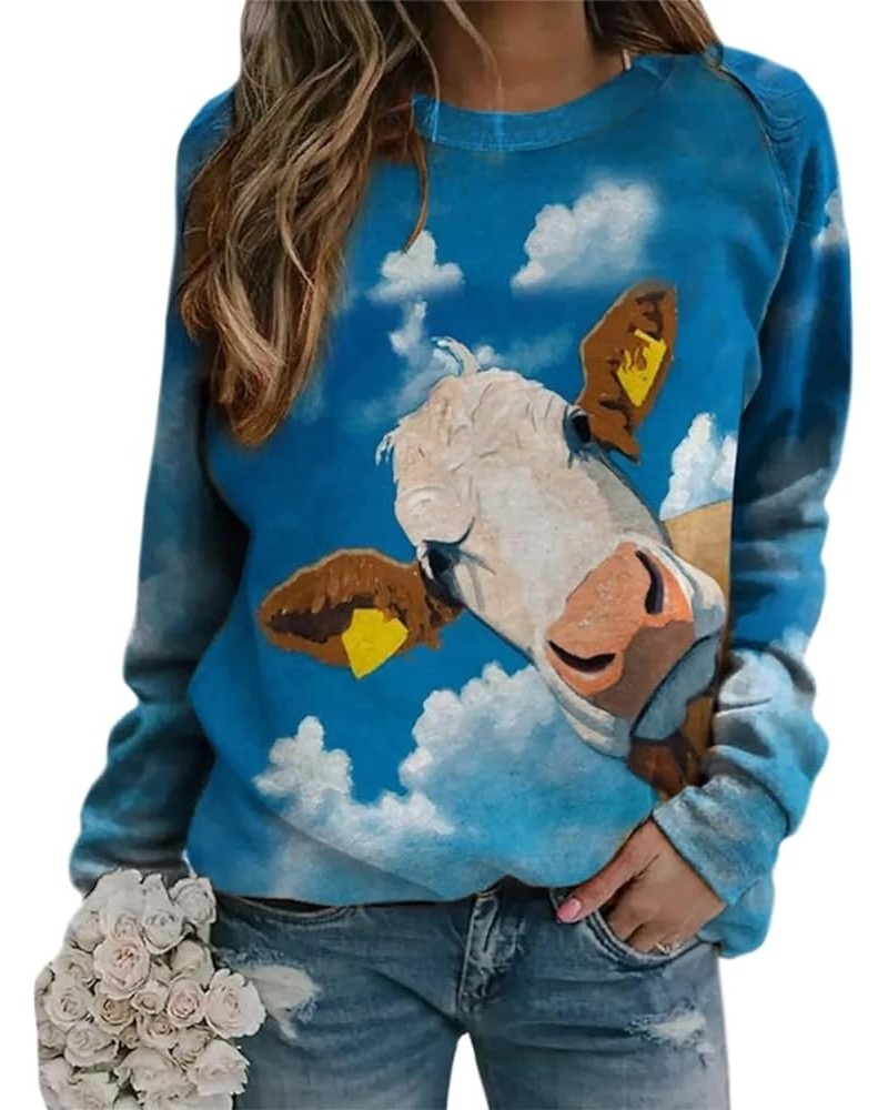 Women's Flower Butterfly Print Sweatshirt Casual 3D Print Oversized Long Sleeve Crewneck Pullover Tops Blouse Shirts Sky Cow ...