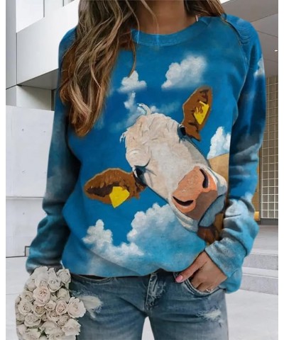 Women's Flower Butterfly Print Sweatshirt Casual 3D Print Oversized Long Sleeve Crewneck Pullover Tops Blouse Shirts Sky Cow ...