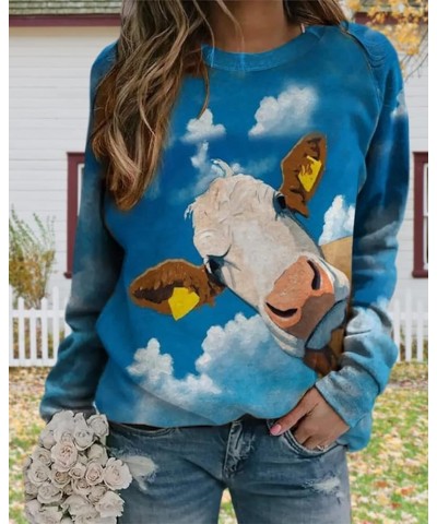 Women's Flower Butterfly Print Sweatshirt Casual 3D Print Oversized Long Sleeve Crewneck Pullover Tops Blouse Shirts Sky Cow ...