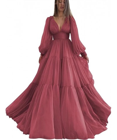 Long Puffy Sleeve Prom Dress V Neck Empire Waist Ball Gown Tulle Formal Evening Gowns for Women Formal Desert Rose $36.00 Dre...