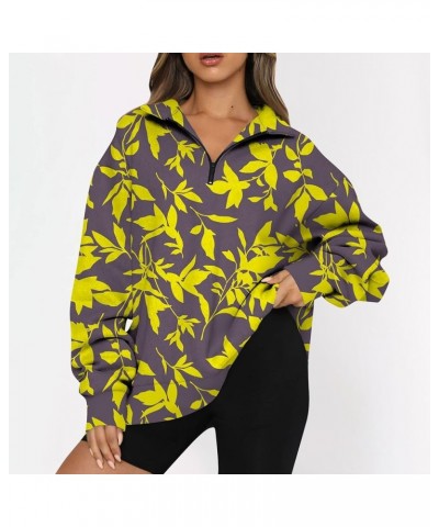 Womens Long Sleeve Tops Fall Floral Baggy Half Zip Sweatshirt Drop Shoulder 1/4 Zip Pullover Graphic Loose Fit Clothes G236-f...