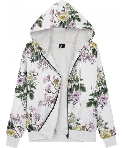 Zip Up Hoodies for Women Warm Fall Winter Fleece Jacket Casual Hooded Sweatshirts Thick Sherpa Lined 23-flower $24.29 Jackets