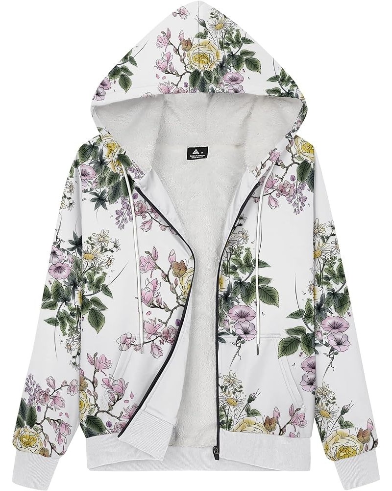 Zip Up Hoodies for Women Warm Fall Winter Fleece Jacket Casual Hooded Sweatshirts Thick Sherpa Lined 23-flower $24.29 Jackets