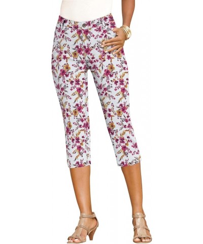 Women's Plus Size Invisible Stretch Contour Capri Jean Jeans White Blossom Floral $21.50 Jeans