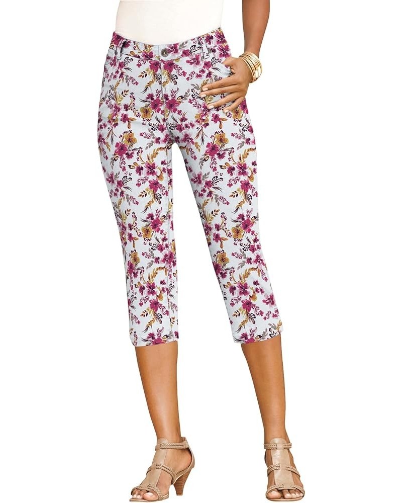 Women's Plus Size Invisible Stretch Contour Capri Jean Jeans White Blossom Floral $21.50 Jeans