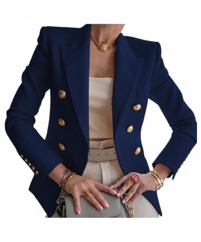 Navy Blue Business Casual Double Notch Lapel Blazer Jackets Holiday Cropped Slim Fit Lady Formal Dressy Business Attire Petit...