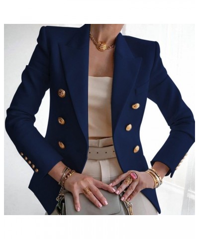 Navy Blue Business Casual Double Notch Lapel Blazer Jackets Holiday Cropped Slim Fit Lady Formal Dressy Business Attire Petit...