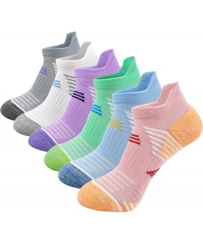 Womens Ankle Socks Athletic Cushioned Breathable Performance Sport Tab Cotton Quarter Women's Running Socks 6 Pack Orange/Blu...