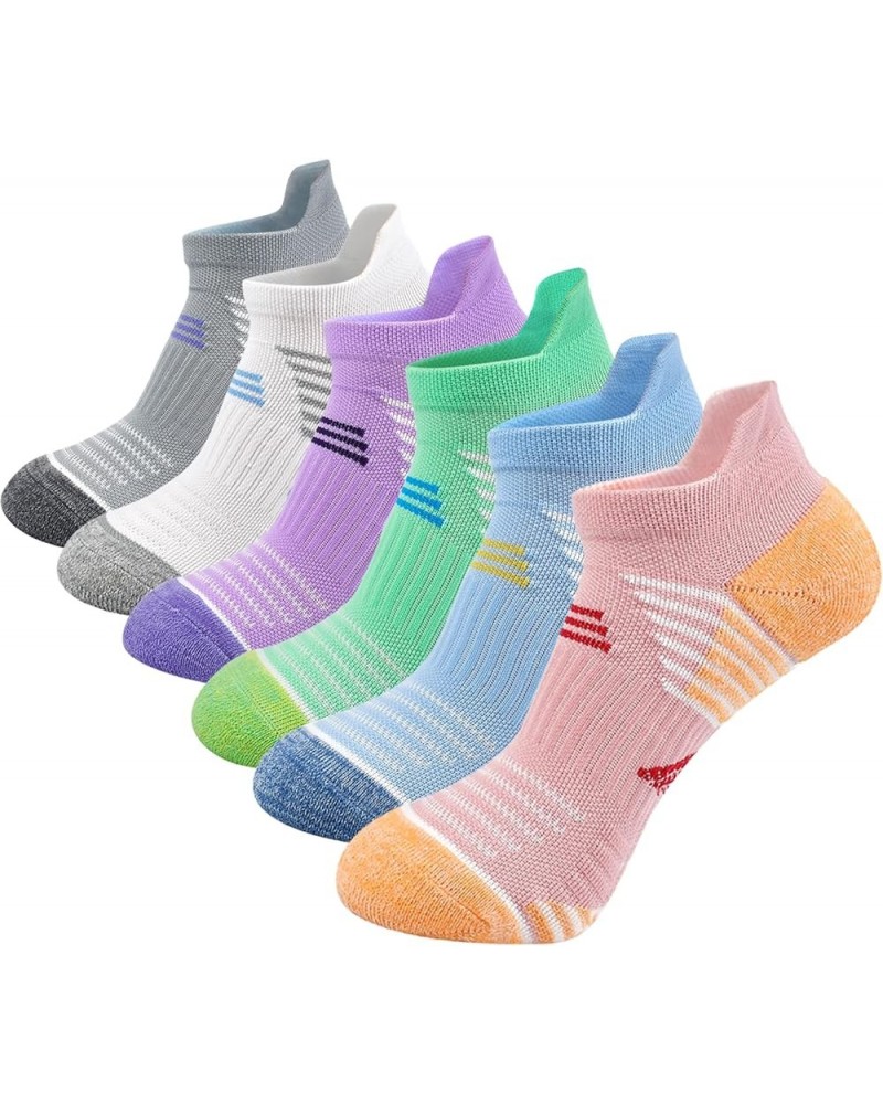 Womens Ankle Socks Athletic Cushioned Breathable Performance Sport Tab Cotton Quarter Women's Running Socks 6 Pack Orange/Blu...