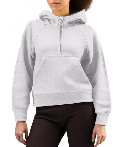 Womens Cropped Zip Up Hoodies Oversized Sweatshirt Fleece Pullover Sweaters Long Sleeve Tops with Thumb Holes Light Grey-01 $...