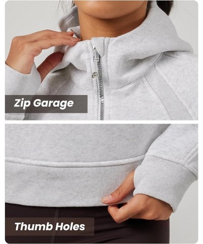 Womens Cropped Zip Up Hoodies Oversized Sweatshirt Fleece Pullover Sweaters Long Sleeve Tops with Thumb Holes Light Grey-01 $...