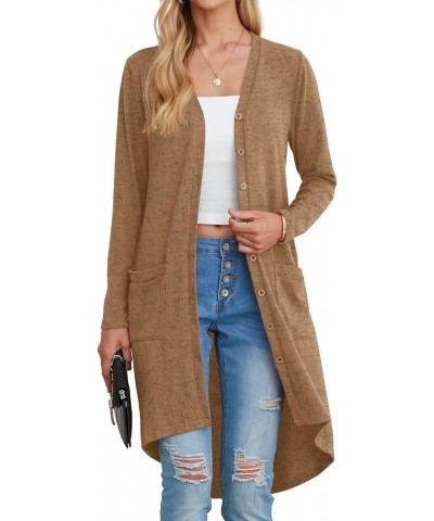 Womens Long Cardigans Lightweight Long Sleeve Button Down Duster Cardigan with Pockets Khaki $13.24 Sweaters