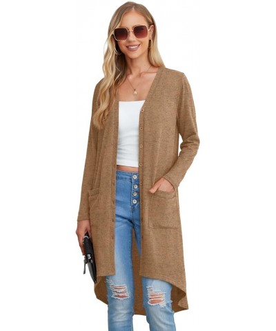 Womens Long Cardigans Lightweight Long Sleeve Button Down Duster Cardigan with Pockets Khaki $13.24 Sweaters