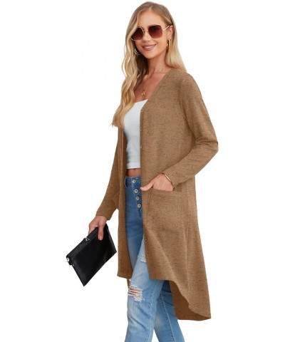 Womens Long Cardigans Lightweight Long Sleeve Button Down Duster Cardigan with Pockets Khaki $13.24 Sweaters