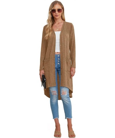 Womens Long Cardigans Lightweight Long Sleeve Button Down Duster Cardigan with Pockets Khaki $13.24 Sweaters