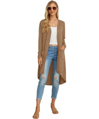 Womens Long Cardigans Lightweight Long Sleeve Button Down Duster Cardigan with Pockets Khaki $13.24 Sweaters