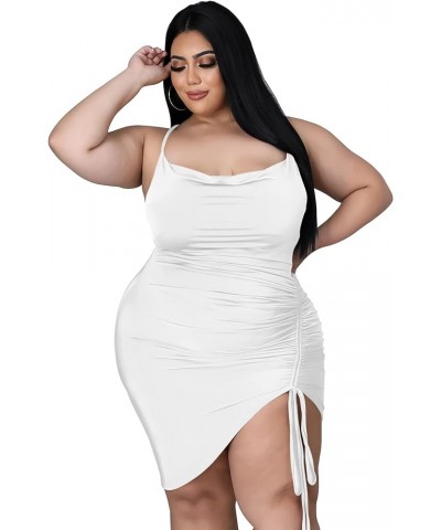 Women's Plus Size Sexy Strap Cowl Neck Backless Drawstring&Sling Adjustable Solid Party Cami Mini Dress White $12.59 Dresses